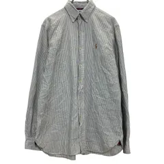 RALPH LAUREN 長袖 ストライプシャツ M ライトブルー ホワイト ラルフローレン ボタンダウン 古着卸 アメリカ仕入 a703-6314