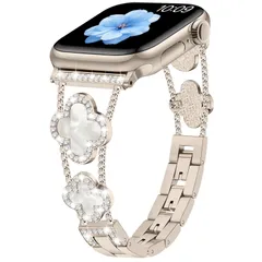 Sixmoat バンドコンパチブル Apple Watch バンド レディース 38mm 40mm 41mm 42mm 44mm 45mm 46mm 49mm キラキラブレスレット デザイナー ドレッシー クローバー iWatch シリーズ 10 9 8 …