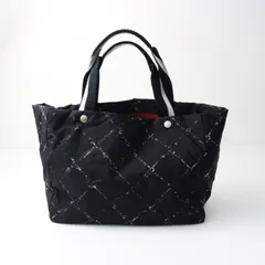 美品 シャネル CHANEL 旧トラベルライン ナイロン トートバッグ MM ブラック//かばん カバン 黒 TOTE BAG【2400014448566】