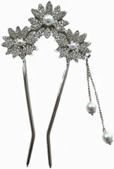 Miaomyao かんざし u字型 髪飾り 和装 浴衣 着物 パール アンティーク 花 ヘアコーム ヘアアクセサリー(シルバー,  ワンサイズ)