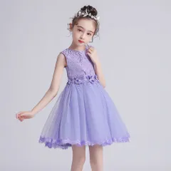 ☆ パープル ☆ 130CM ☆ ドレス 子供 ワンピース 女の子 かわいい ksd2823 ドレス 子供 肩出し フォーマルドレス ワンピース 女の子 キッズ 子供ドレス ピアノ 発表会 結婚式 お呼ばれ ノースリーブ レース リボン 花 フラワー