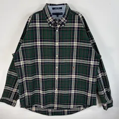 古着 トミーヒルフィガー TOMMY HILFIGER 長袖シャツ ロゴ 刺繍 チェック ボタンダウン XL  グリーン系 マルチカラー メンズ