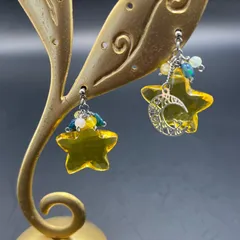 天然石 星と三日月にオパールを添えて 316lサージカルステンレスピアス fr212