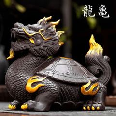 3 三彩玉で作った龍亀　ロングイ　玉　天然石　龍　亀　金運　開運　動物　置物 風水 龍亀 ロングイ ーVer3ー ゴールド 轟亀 置物 銅 ブロンズ