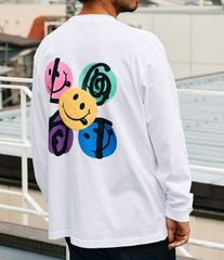 STUD MUFFIN｜スタッドマフィン  5.6ozコットン天竺 マルチカラースマイルフォームプリント LS Tシャツ 514-02773
