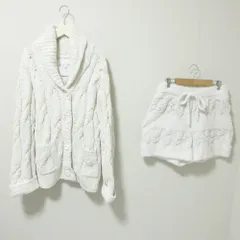 美品 23AW ジェラートピケ 15周年 カラースプレー アランショールカーディガン ジェラート2ボーダーショートパンツ セット F ホワイト レディース 古着 中古 USED