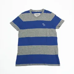 Abercrombie＆Fitch Tシャツ ワンポイントロゴ グレー×ブルー M B202507