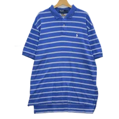 90's Polo by Ralph Lauren 90年代 ポロ バイ ラルフローレン ポロシャツ 半袖 vintage ヴィンテージ ボーダー ポニー刺繍 ワンポイント刺繍 オーバーサイズ ビッグサイズ スリランカ製 XLサイズ ブルー ホワイト