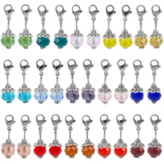 SUNNYCLUE　30個15色　ガラス　ステッチ　マーカー　チャーム　カラフル　ウィング　カニカン　イヤリング　ステッチ　マーカー　ネックレス　カニカン　パーツ　ピアス　合金チャーム　　ロブスター　花びら　キーホルダー　クラスプ　銀具　留め具　花