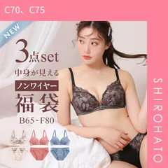 10％OFF【SHIROHATO公式】【正規品・新品】選べる4タイプ ノンワイヤー ブラジャー ショーツ 3点セット 刺繍レース＆ワントーンレース 福袋 アンダー80 下着 レディース 大きいサイズ(C70、C75)