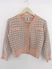 ◇ ABITOKYO アビトーキョー 長袖 ニット カーディガン サイズF ピンク オフホワイト グリーン系 レディース E  【1304100015032】
