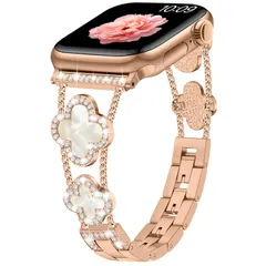 【新着商品】3 4 SE 5 6 7 8 9 10 Ultra シリーズ iWatch クローバー ドレッシー デザイナー キラキラブレスレット 49mm 対応 46mm 45mm 44mm 42mm 41mm 40mm 38mm (ローズゴールド) レディー