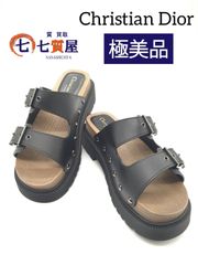 【極美品】Christian Dior クリスチャンディオール 《Diorquake ディオールクエイク》レザー×ウッド サンダル ブラック シルバー金具 スタッズ サイズ37