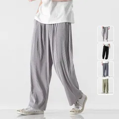 涼しいズボン メンズ ワイドパンツ バギーパンツ 無地 プリーツ ロングパンツ 夏 メンズファッション#mjsho20776