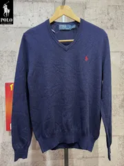 ポロラルフローレン 正規 ウール Vネック セーター S ネイビー ニット POLO RALPH LAUREN ワンポイント