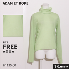 ★美品★ ADAM ET ROPE アダムエロペ トップス　カットソー　長袖　シアー　レイヤード　タートルネック　日本製 　グリーン　 【H1130-00】 送料無料　古着　レディース