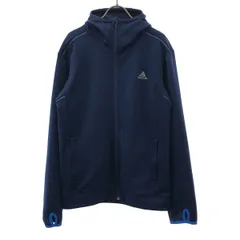 adidas アディダス ロゴプリント 長袖 トレーニング ジップパーカー O ネイビー サムホール メンズ 古着