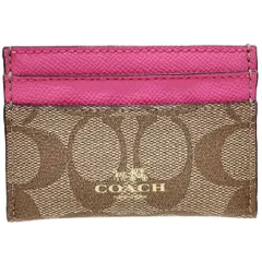 コーチ カードケース シグネチャー カードホルダー PVC レザー 革 カーキ ベージュ ピンク F63279 COACH ロゴ カード入れ 名刺入れ IC パスケース 定期入れ 通勤 通学 レディース 女性 アウトレット 【中古】