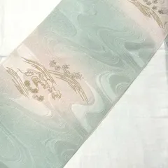 【新品】帯揚げ　緑　ライトグリーン　ピンク　花　山　風　　正絹　おびあげ　帯あげ【1-17】