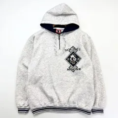 90s ☆ ディズニー ☆ MICKEY INC ポケット付◎ レトロ スウェット ハーフジップ パーカー グレー S/M アメカジ ストリート 古着MIX■S1297