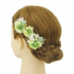 髪飾り 成人式 振袖 前撮り 袴 花 浴衣 夏祭り 花火大会 豪華3点セット 白 緑 パール ガラスビーズ ヘアアクセ 新作 かんざし No.9-3345