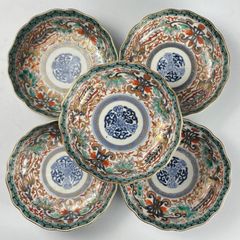 649 錦手　花　鳳凰　古伊万里　伊万里焼　骨董　アンティーク　膾皿　俊寛皿　5枚セット