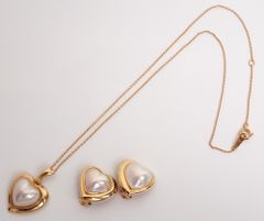 美品 2点セット 田崎(タサキ) ハートパールセット ネックレス 5.4g/イヤリング 8.5g K18PG ピンクゴールド マザーオブパール レディース 箱付き
