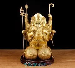 決算大特価中縁起物 仏像☆香木 三面大黒天5寸立 眼入☆五穀豊穣 商売繁盛