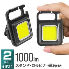 ミニ投光器 COBライト 充電式 2個セット 小型ライト COB LED ライト 高輝度 1000lm IPX4 防水 4種点灯モード LED 投光器 作業灯 小型 携帯 ミニ ライト ハンディライト 懐中電灯 栓抜き 軽量 強力磁石付き A42MINIのサムネイル