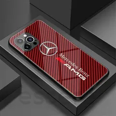 スマホケース iPhoneケース メルセデス ベンツ AMG アイフォンケース 耐衝撃 iPhone13 iPhone14 iPhone15 iPhone16 iPhone17 全機種対応 ガラスケース ハードケース カーボン柄 レッド