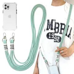 iPhone 12 Pro スマホショルダー TPUクリアケース 3連紐ストラップ付 肩掛け 縦/横 2WAY 【ミントグリーン】 0