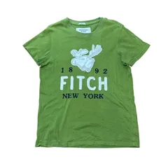 Abercrombie&Fitch MUSCLE ワッペン＆刺繍 ロゴ グリーン 半袖シャツ メンズS アバクロ