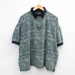 XL/古着 半袖 ポロ シャツ メンズ 00s 総柄 鹿の子 大きいサイズ コットン 濃緑他 グリーン 25sep02 中古 トップス