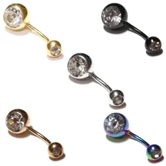 ボディピアス へそぴ へそピアス　ボディピ かわいい バナナバーベル レディース メンズ ステンレス ボディピアス へそピアス ダブルジュエル付 18g 16g 14g サージカルステンレス ゴールド ピンクゴールドレインボー ブラック シルバー