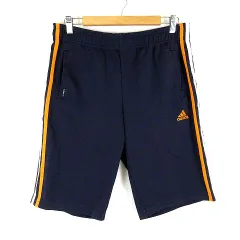アディダス adidas パンツ ハーフパンツ ジャージ ドライ メッシュ ロゴ 刺繍 スリーストライプス クライマライト 速乾 吸汗 M 紺 ネイビー オレンジ 白 ホワイト スポーツウエア