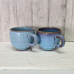 135　【 2個セット】ターコイズブルー 釉薬 マグカップ ペアカップ 陶器