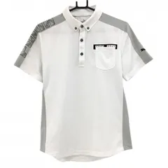 【美品】プーマ 半袖ポロシャツ 白×グレー 胸ポケット DRYCELL ボタンダウン メンズ M ゴルフウェア PUMA