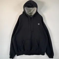 古着 チャンピオン Champion パーカー ワンポイントロゴ刺繍 フーディー マフポケット 大きいサイズ XXL  ブラック メンズ