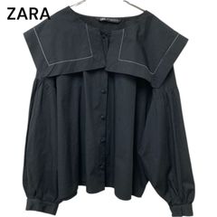 ZARA ザラ　ピータンパンカラー　セーラーカラー　ブラウス　長袖　シャツ　黒　ブラック　ステッチ　Mサイズ　28