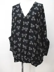 ダイアンフォンファステンバーグ DIANE von FURSTENBERG 七分袖 シャツ ブラウス P 黒系 ブラック 総柄 Vネック プリーツ袖 シルクのサムネイル