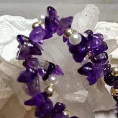 パワーストーン　アメジストさざれ石&淡水パールブレスレット