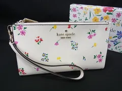 ■美品■ kate spade ケイトスペード KB588 PVC フラワー 花柄 マルチケース マルチポーチ 長財布 ウォレット ホワイト系 DI6063