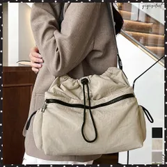 ドローストリングショルダーバッグ 大容量 斜めがけバッグレディース 巾着式バッグ ナイロンバッグ軽量 肩掛けカバン カジュアルバッグ 多収納バッグシンプルおしゃれ スクエアバッグ軽い プチ旅行バッグ女性 使いやすいバッグ黒