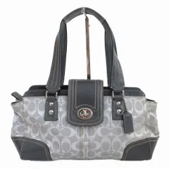 COACH コーチ トートバッグハンプトンズシグネチャーキャリーオールF13975 ターンロック グレー レディース 【中古】