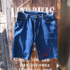 【Hollywood Ranch Market】 ハリウッドランチマーケット ハリラン聖林公司 刺繍入り デニム ジーンズ ショートパンツ ショーツ w36(XL)