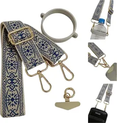 アリス Hi-Craft ネックストラップ おしゃれ 可愛い スマホストラップ 太め 肩痛くない ローブ 落下防止 長さ調整可能 肩掛け 首掛け 斜め掛け スマホショルダーストラップ 携帯ストラップ インド刺繍風(ブルーベージュ,  120cm)