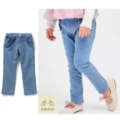 新品　『Seraph(セラフ)エフオーキッズ』らくらくストレッチポケットフリルパンツ 10分丈　100cm　110cm　120cm　130cm　【キッズ】ボトムス　パンツ　スキニー　デニム　デニムパンツ　ストレッチ　ブルー(121905)　女の子　ガールズ