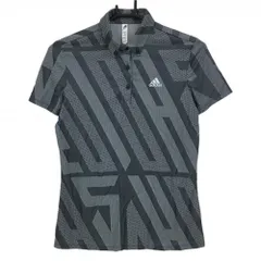 ★値下げ★【超美品】アディダス 半袖ポロシャツ グレー×白 総柄 ボタンダウン レディース M ゴルフウェア adidas