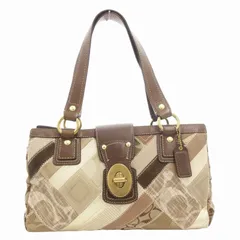 コーチ COACH 12524 シグネチャー ハンドバッグ 肩掛け ターンロック パッチワーク キャンバス レザー 茶 ブラウン /GV
