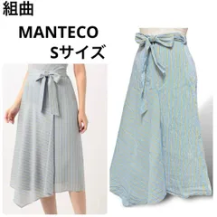 美品 組曲 MANTECO アシンメトリースカート ストライプ リボン 膝下丈 used in Japan